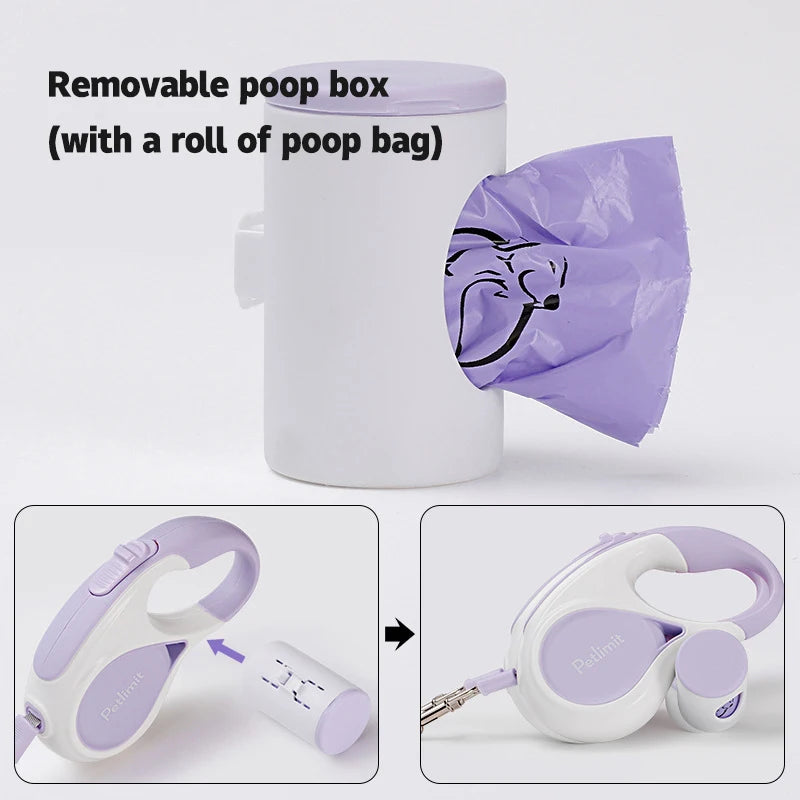 EasyWalk Retractable Dog Leash with Built-In Poop Bag Holder